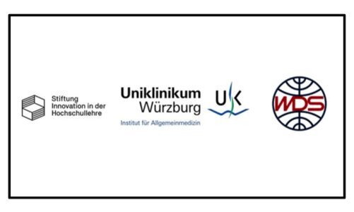 Collage der Logos der "Stiftung Innovation in der Hochschullehre", "Uniklinikum Würzburg - Institut für Allgemeinmedizin" und "WDS".